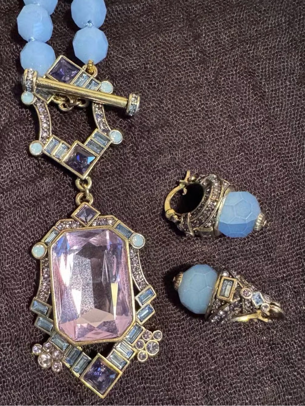 Heidi Daus Blue and Lavender Crystal Pendant Necklace with Matching Earrings